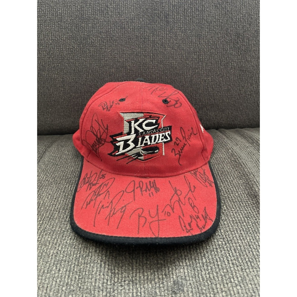 Team Autographed/Signed Kansas City Blades SGA Snapback Cap Hat - Red